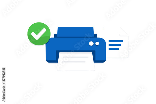 Blue Printer Icon with Green Checkmark and Glowing Effect
