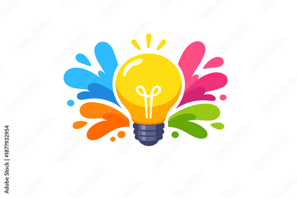 Fototapeta premium Bright idea light bulb with colorful splashes