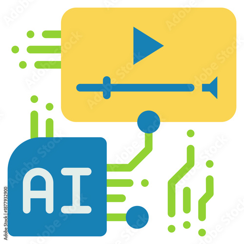 ai video media technology content generate technology flat style icon