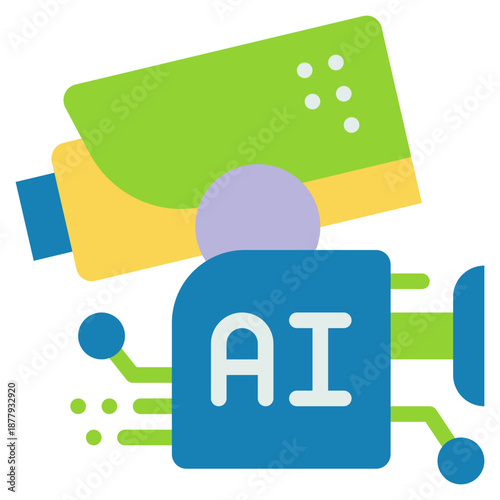 cctv camera security protection ai control technology flat style icon