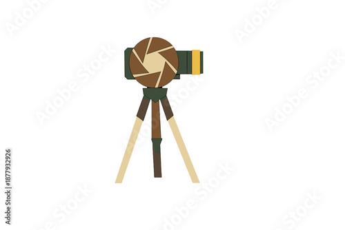 Stylized camera on a tripod with light beams