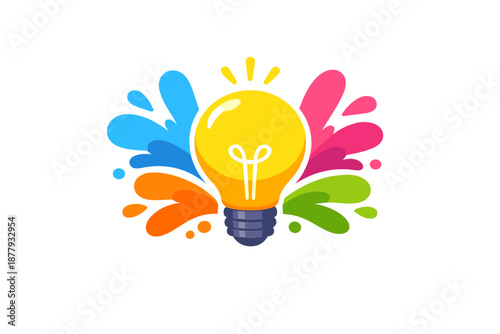 Bright idea light bulb with colorful splashes