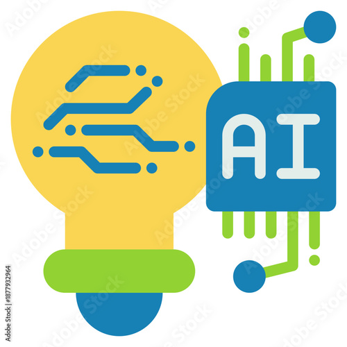 bulb idea thinking learning circuit ai technology flat style icon
