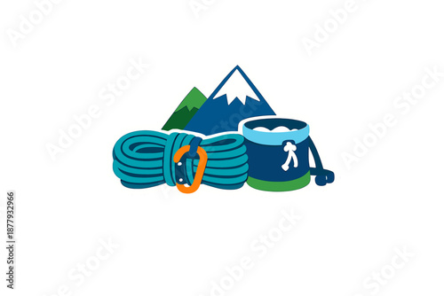 Climbing gear and mountains icon