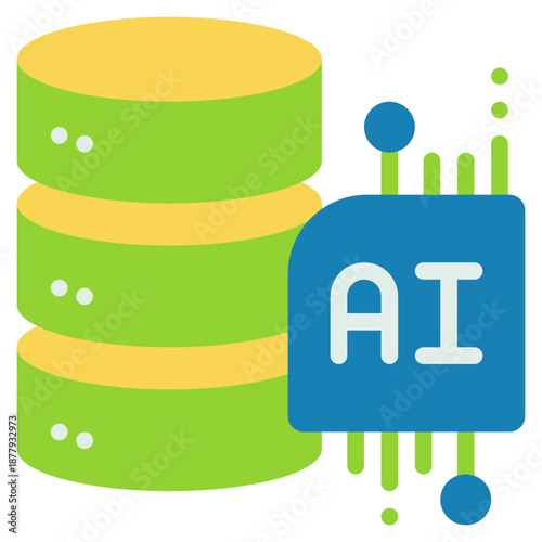database server cloud hardisk cyber ai technology flat style icon