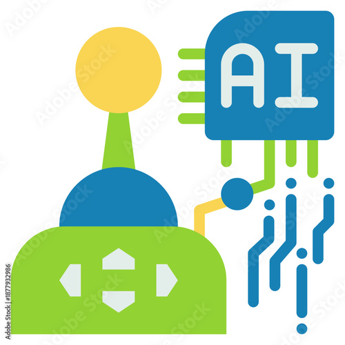 control joy gaming ai technology flat style icon