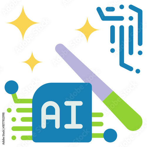 generate magic technology circuit ai artificial intelligence flat style icon