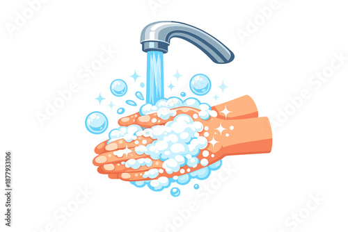 Washing Hands with Soap and Water under a Faucet