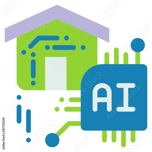smart home technology ai control chipset circuit flat style icon