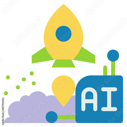 startup rocket launcher knowledge ai technology flat style icon