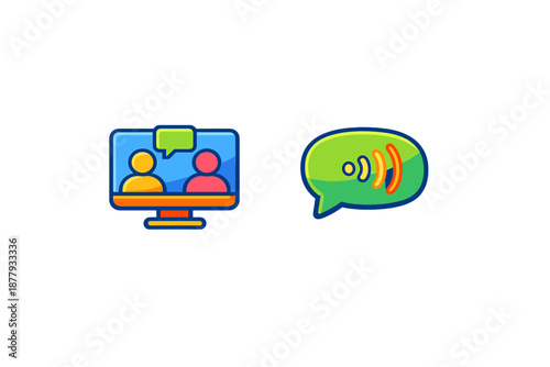 Online communication icons: video call and chat bubble