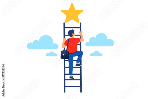 Person climbing ladder towards a glowing star