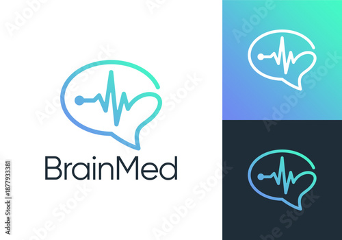 brain with heartbeat logo design. smart brain innovation technology vector design concept
