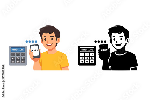 Man enters password on phone near keypad