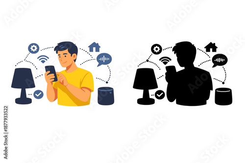 Man controlling smart home devices with his smartphone