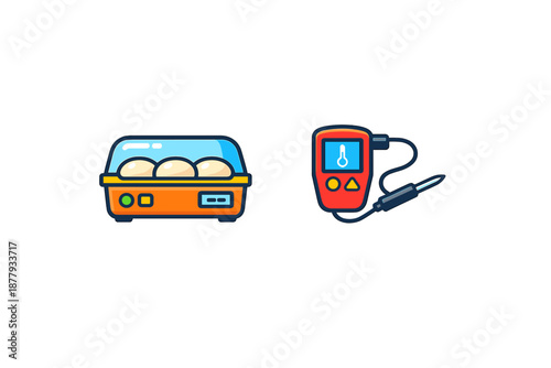 Egg incubator and digital thermometer icon