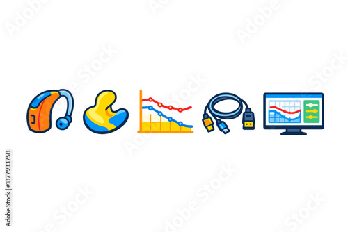 Hearing aid equipment and audio analysis icons