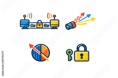 Four modern flat icons on a dark background