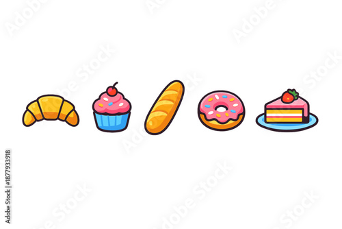 Cute cartoon bakery items on a gradient background