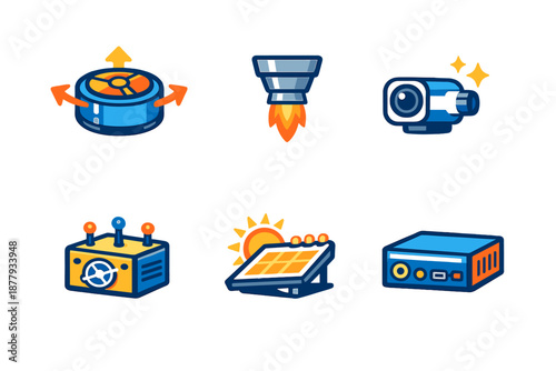 Set of modern technology and gadget icons with glowing effect