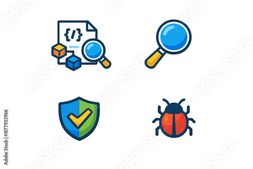 Set of four computer programming and IT icons