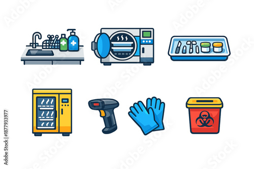 Set of laboratory equipment icons, clean and modern style