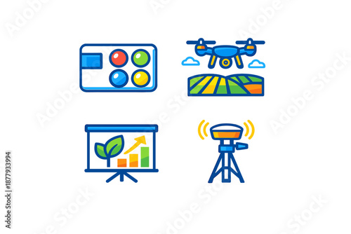 Modern technology icons for agriculture and business