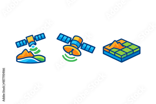 Satellite icons illustrating GPS and mapping