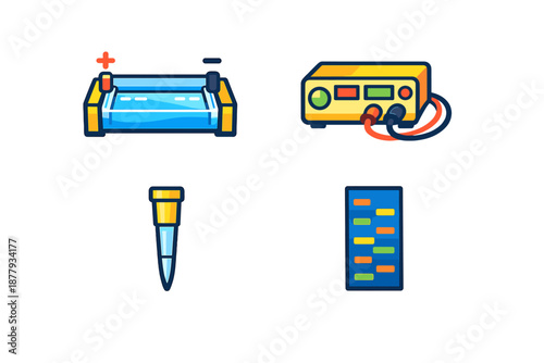 Set of biotechnology lab equipment icons