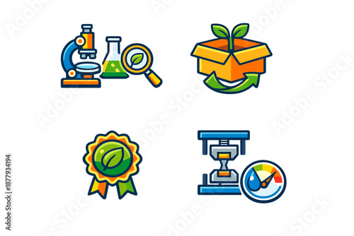 Set of 4 flat icons for ecology and science themes