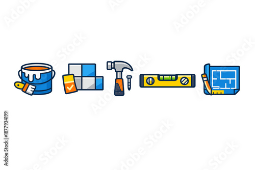 Construction and renovation tools icons set