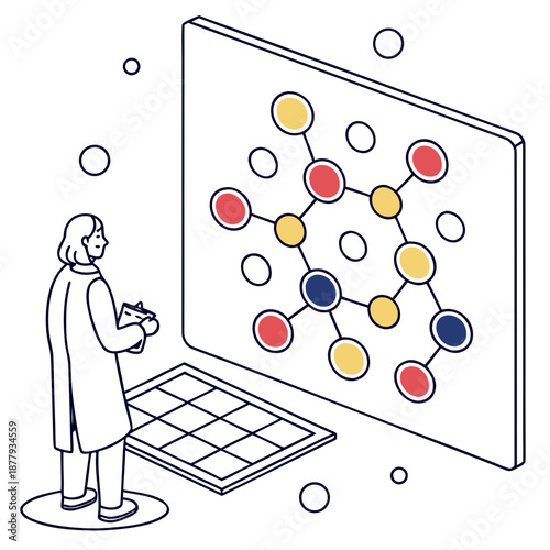 Advanced chemical compound compatibility mapping: digital interface concept for exploring molecular interactions and scientific relationships in a clean vector illustration.