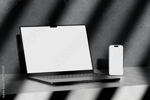 Naklejka Responsive Web Design and website Mockup, Devices Mock up, Smartphone desktop tablet laptop template Mockup