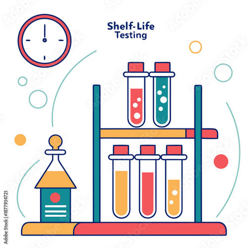 Stability timeline and shelf life testing for chemical compounds, illustrating product durability and aging.