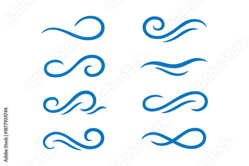 Doodle wind line sketch set. Hand drawn doodle wind blow icon. Air, wind, swirl in doodle illustration style. Doodle wind line sketch set. Hand drawn doodle wind air blow, swirl elements