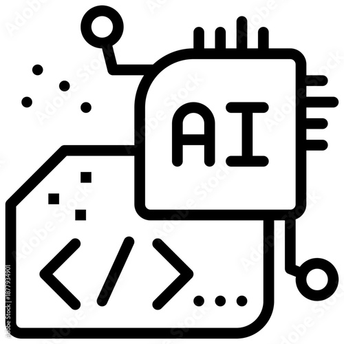 coding programing ai generate robot simple line icon