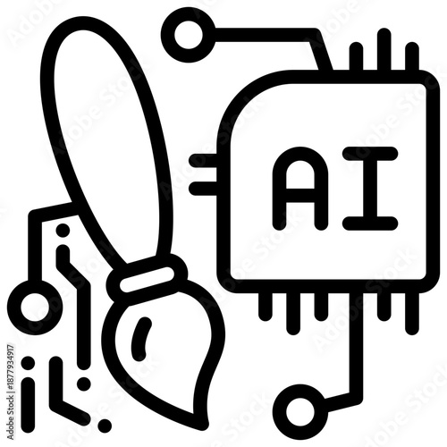 artist brush drawing picture generate ai technology simple line icon