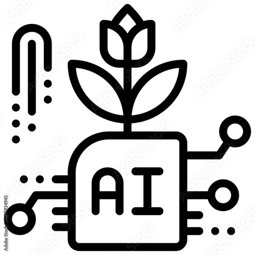 growth plant agriculture flower bloom ai technology simple line icon