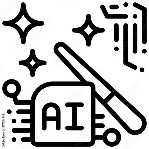 generate magic technology circuit ai artificial intelligence simple line icon