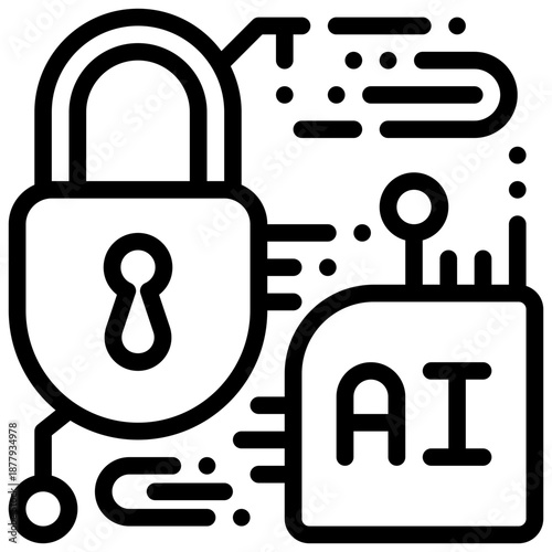 key lock protection safety security privacy ai technology simple line icon