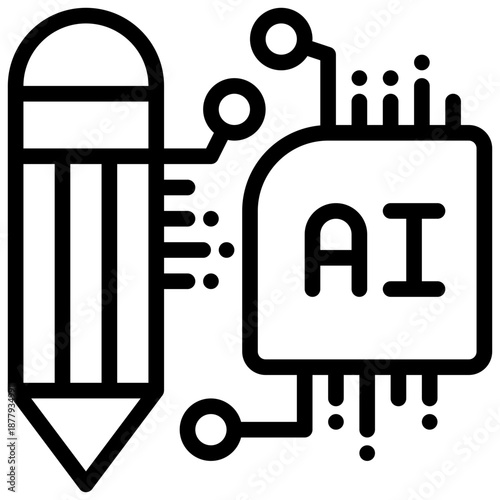 pencil writing learning ai technology generate article simple line icon