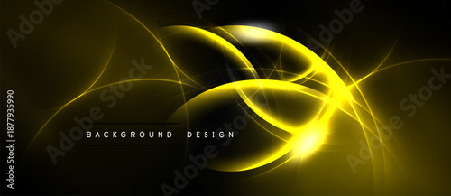 Abstract golden lines create dynamic energy. Bright glow contrasts dark background. Modern design element, perfect backdrop.