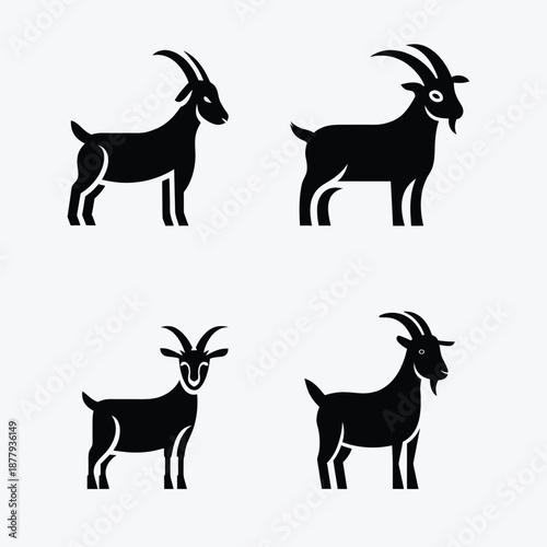 Minimalist Black Goat Silhouette Vector Logo Icon set