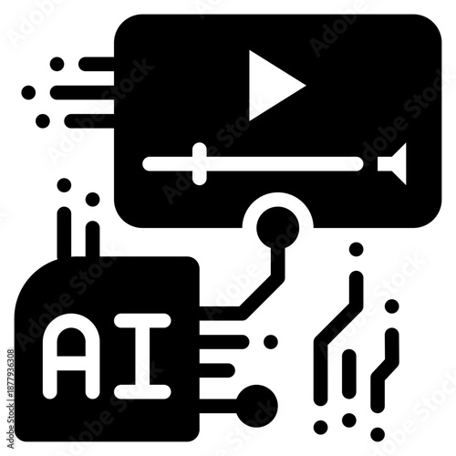 ai video media technology content generate technology solid glyph icon