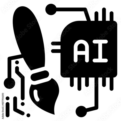 artist brush drawing picture generate ai technology solid glyph icon