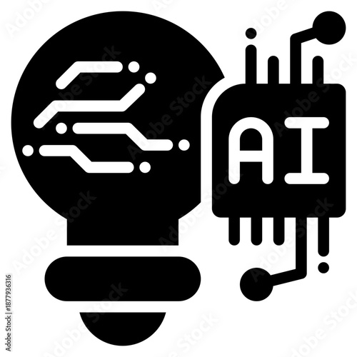 bulb idea thinking learning circuit ai technology solid glyph icon