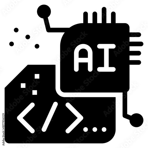 coding programing ai generate robot solid glyph icon
