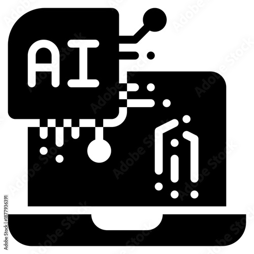 laptop working technology learning ai solid glyph icon
