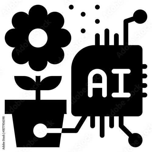 plant flower nature ai control agriculture artificial intelligence solid glyph icon