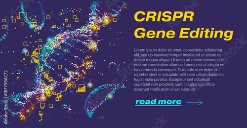 Molecular data clouds, genomic scatter plots. Conceptual vector illustration for CRISPR gene editing, synthetic biology, and DNA precision engineering themes.